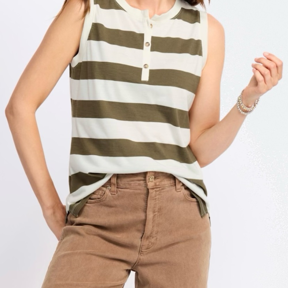 🌟3 for $30🌟 | NWT | Nine Britton | Olive/White Henley Knit Tank | S